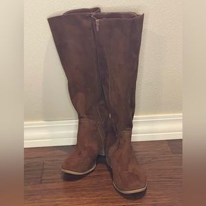 Brown knee high suede boots
